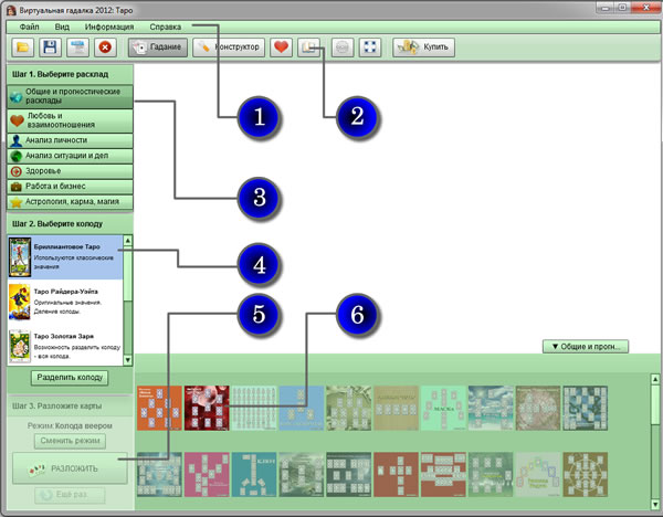 Интерфейс программы Виртуальная гадалка
